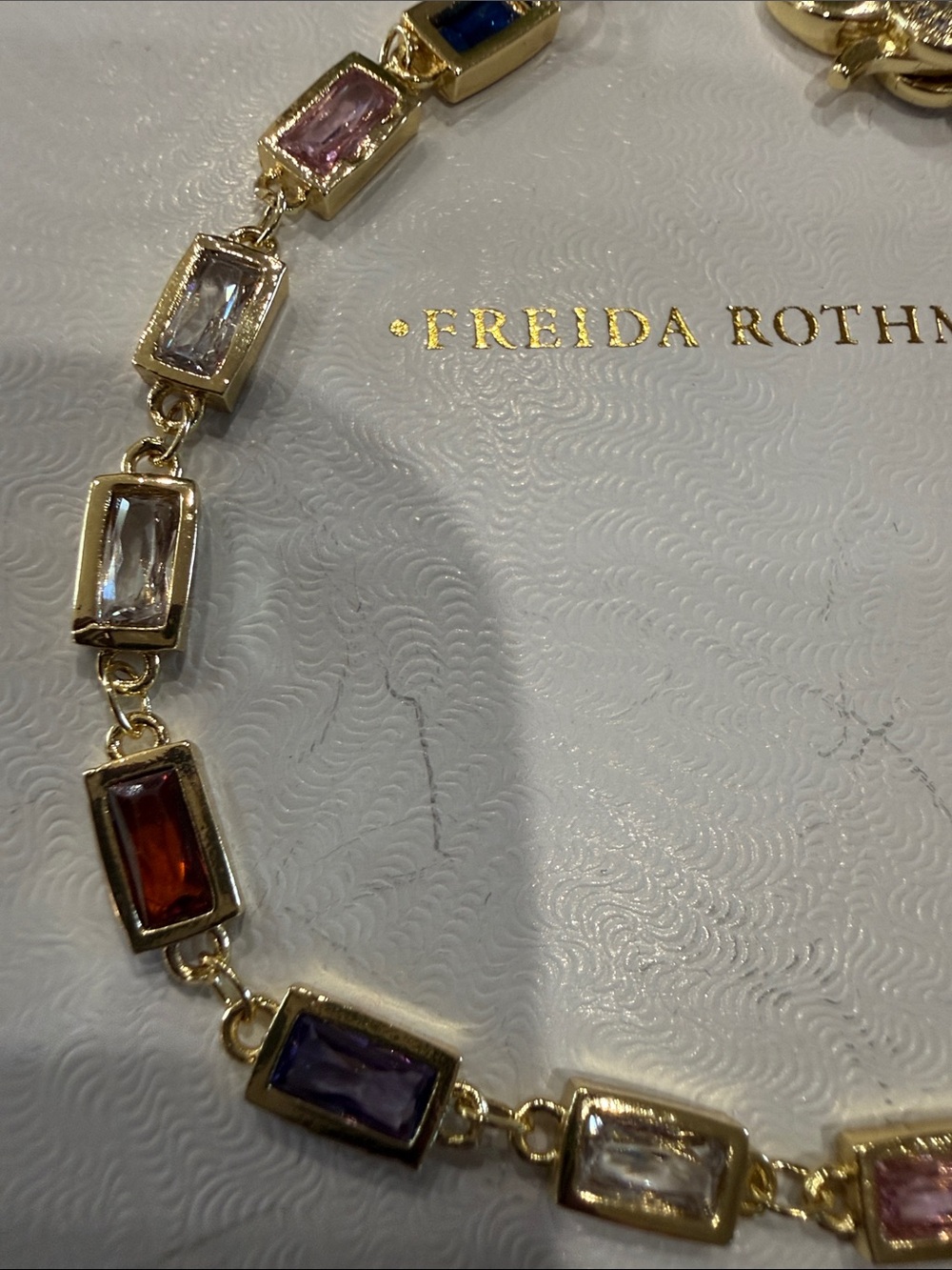 Freida Rothman Multicolor Rectangular Soft Color Gemstone Link Bracelet - Picture 2 of 3
